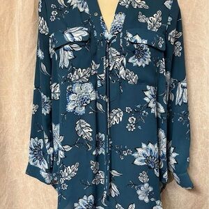 a.n.a Teal Floral Blouse